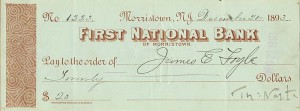 First National Bank of Morristown signed by Thomas Nast - SOLD
